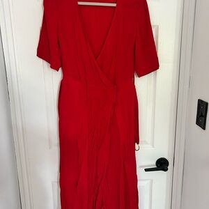 Banana Republic Red Wrap Midi Dress V-Neck Short Sleeve